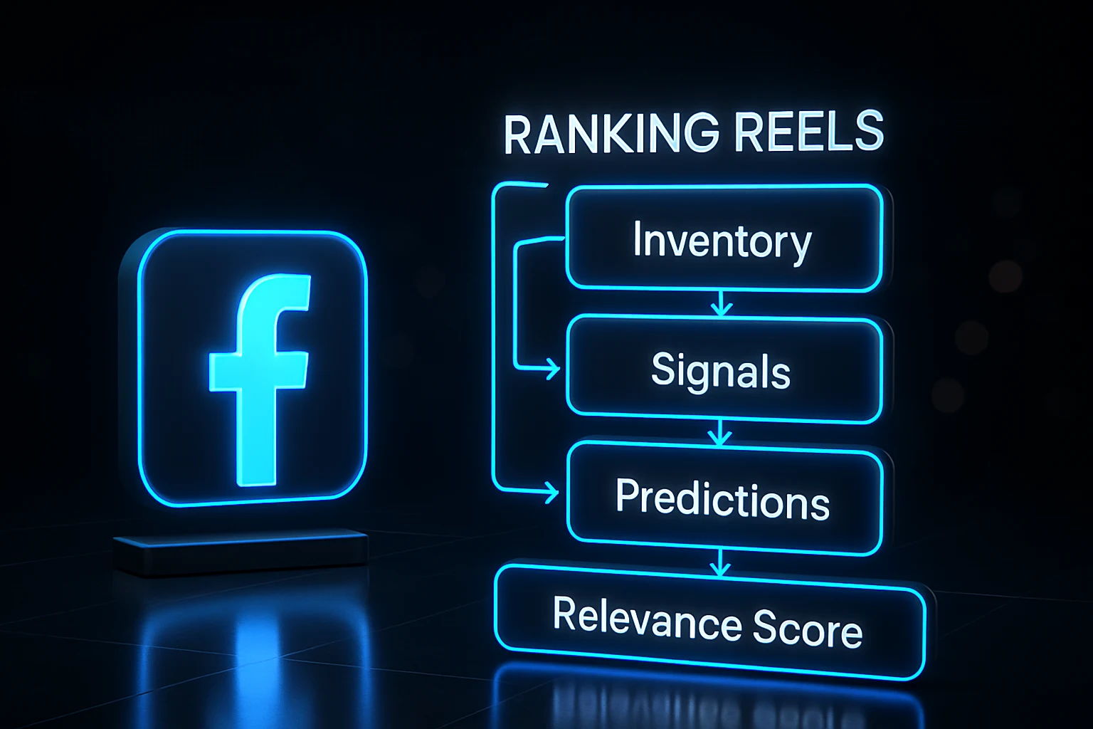 Diagram of the four-step Facebook Reels ranking model