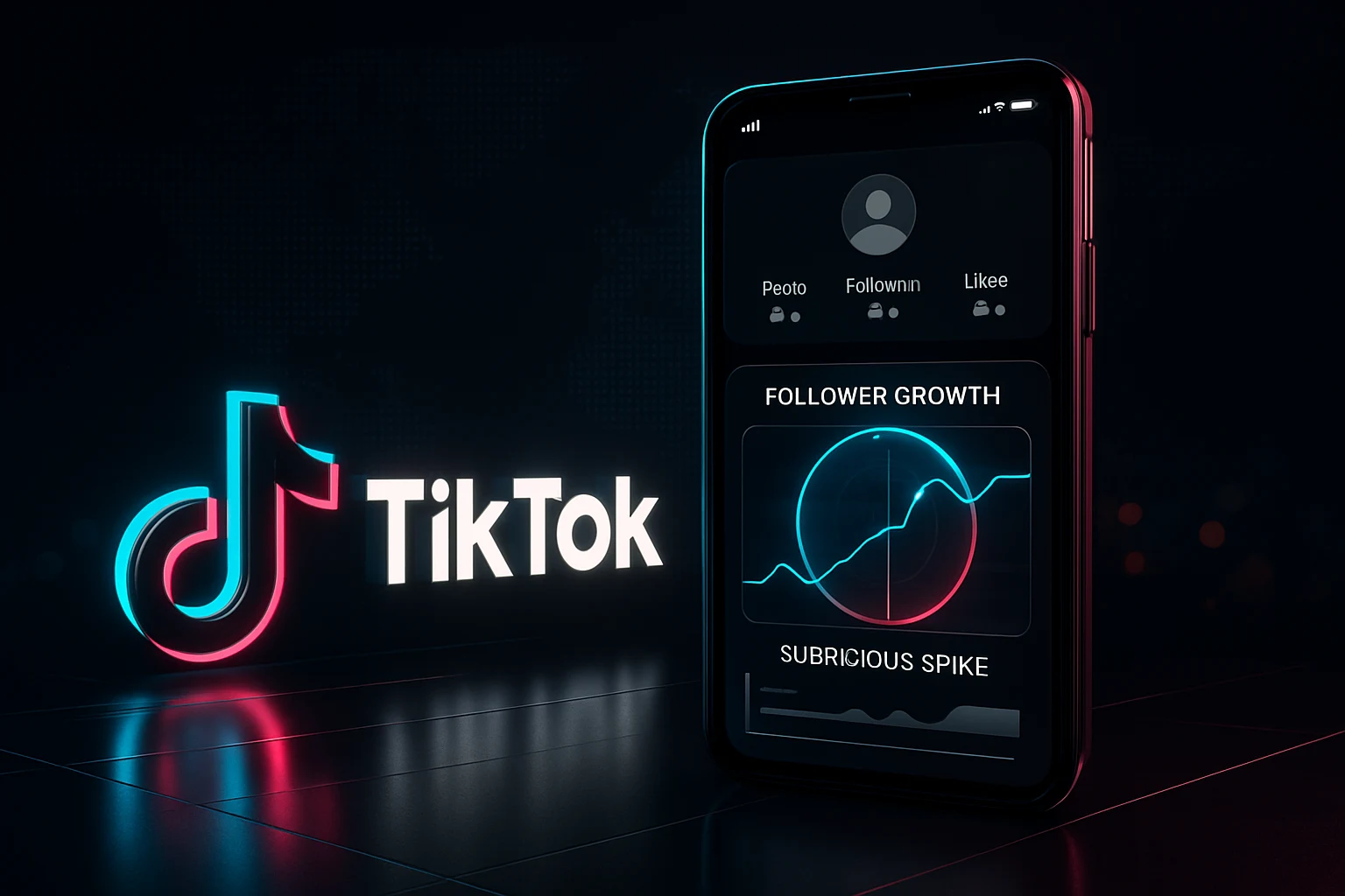 Radar scan overlay on a TikTok profile detecting abnormal follower growth patterns