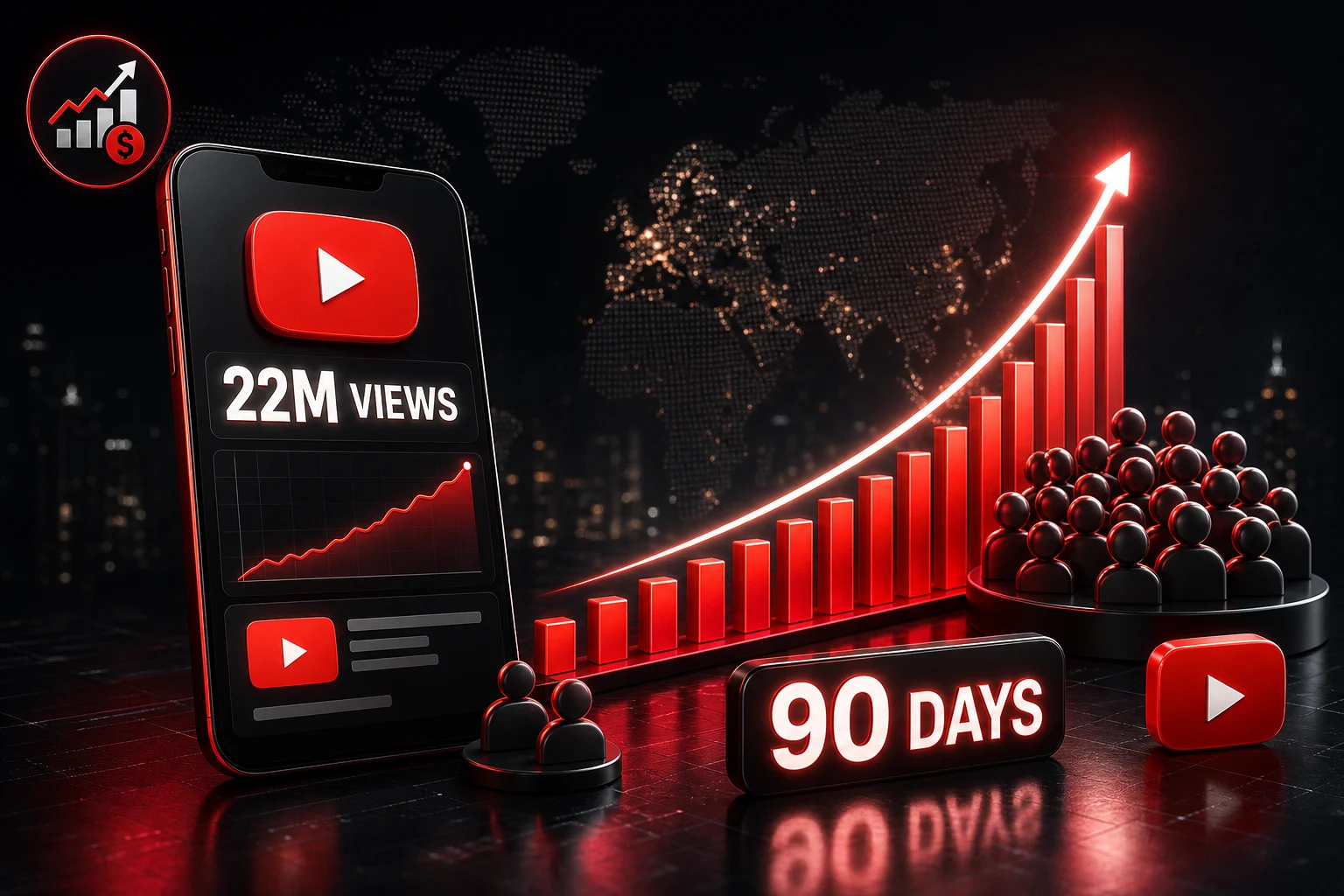 Case study chart showing a channel growing to 22 million views in 90 days