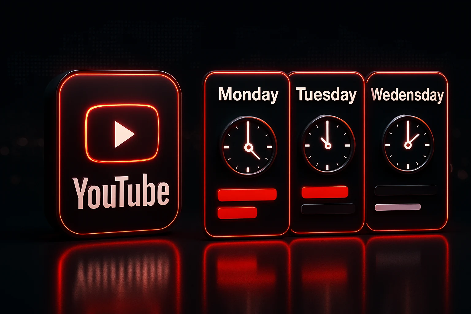 Calendar showing optimal YouTube Shorts posting windows from Monday through Wednesday