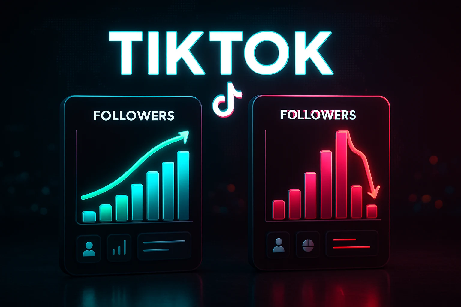 Comparison chart of a safe TikTok follower purchase versus an unsafe one showing growth versus decline