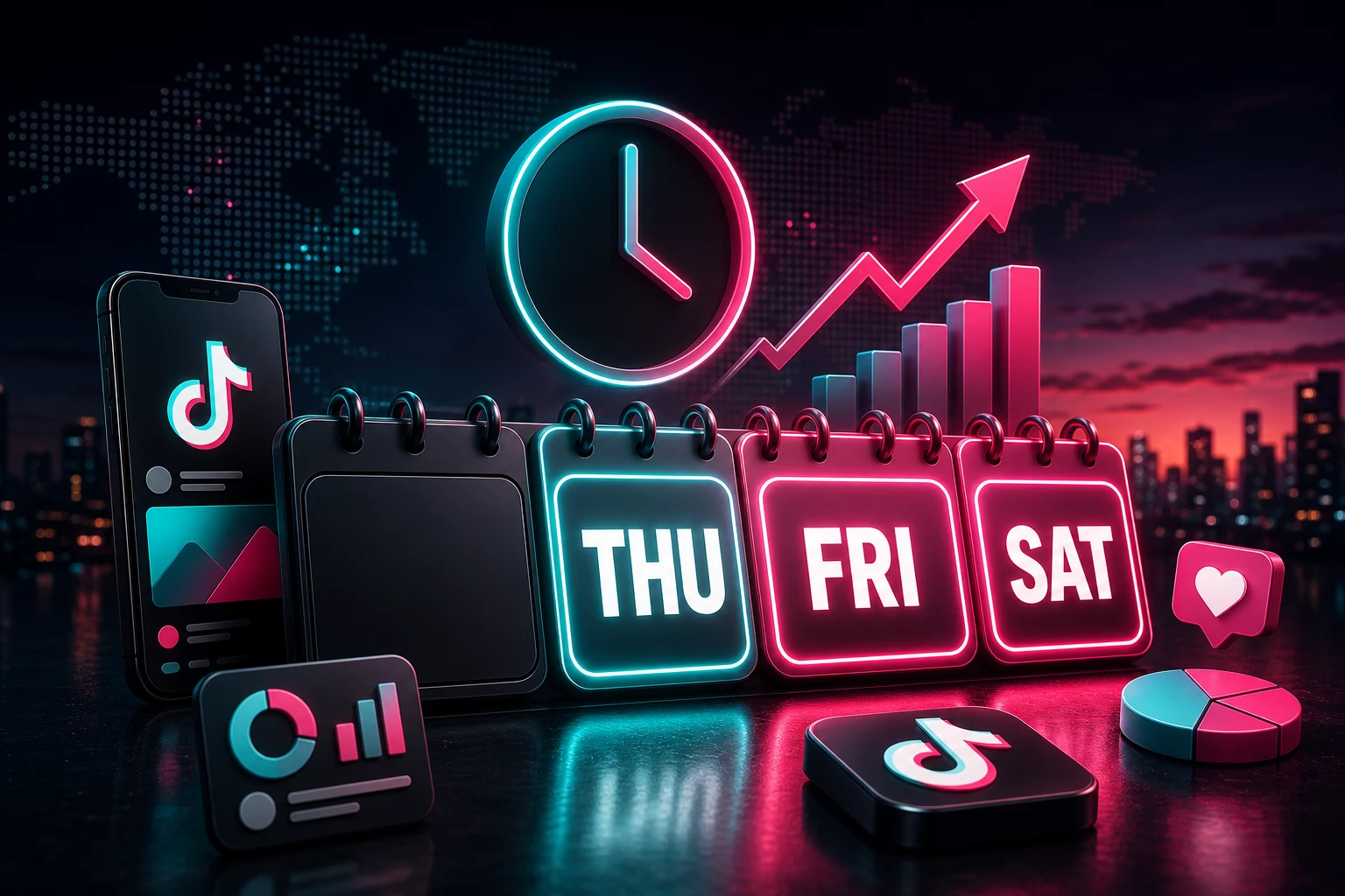 Calendar showing Thursday Friday and Saturday glowing as the top TikTok posting days