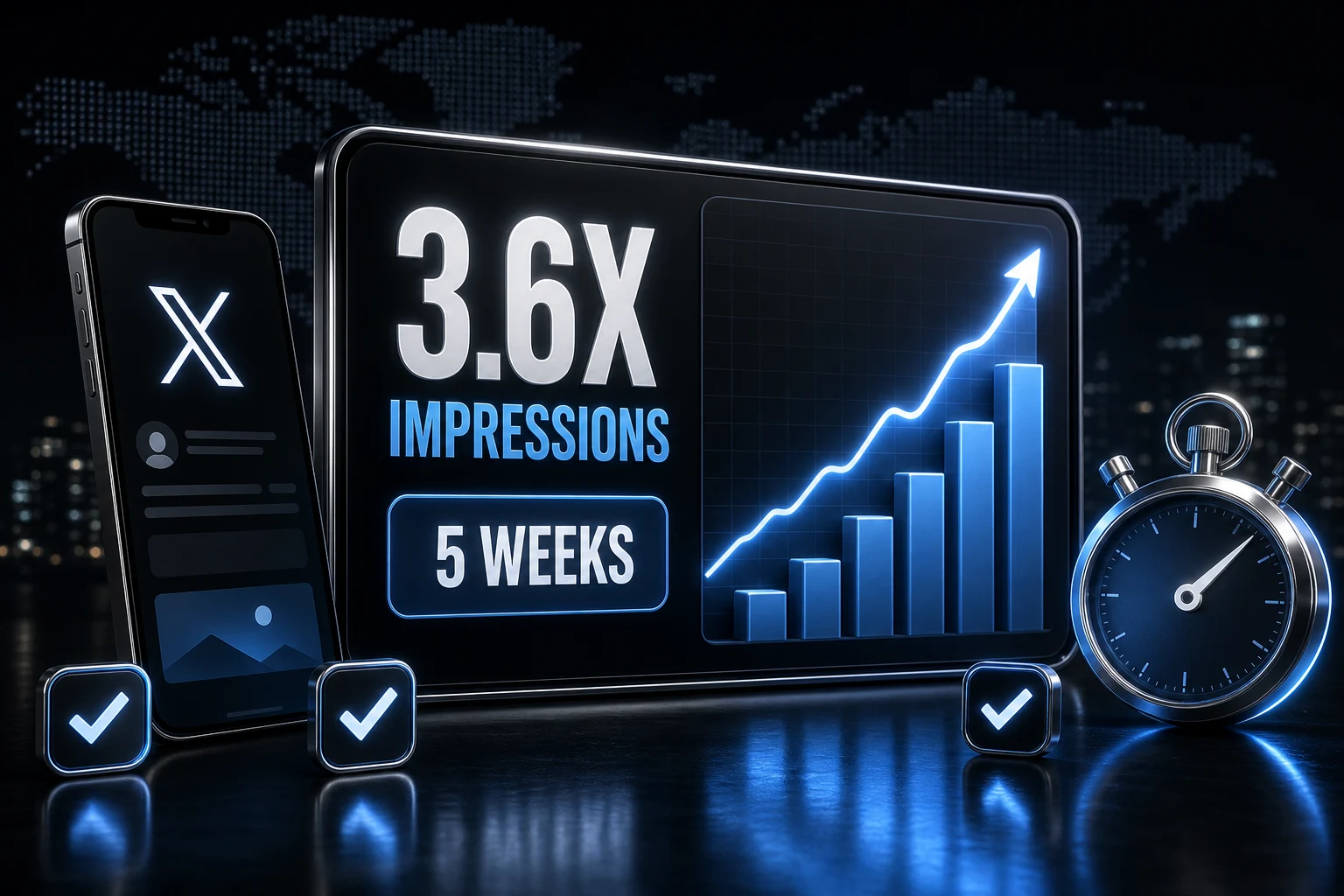 Dashboard showing impression growth from a 5 week X timing optimization case study