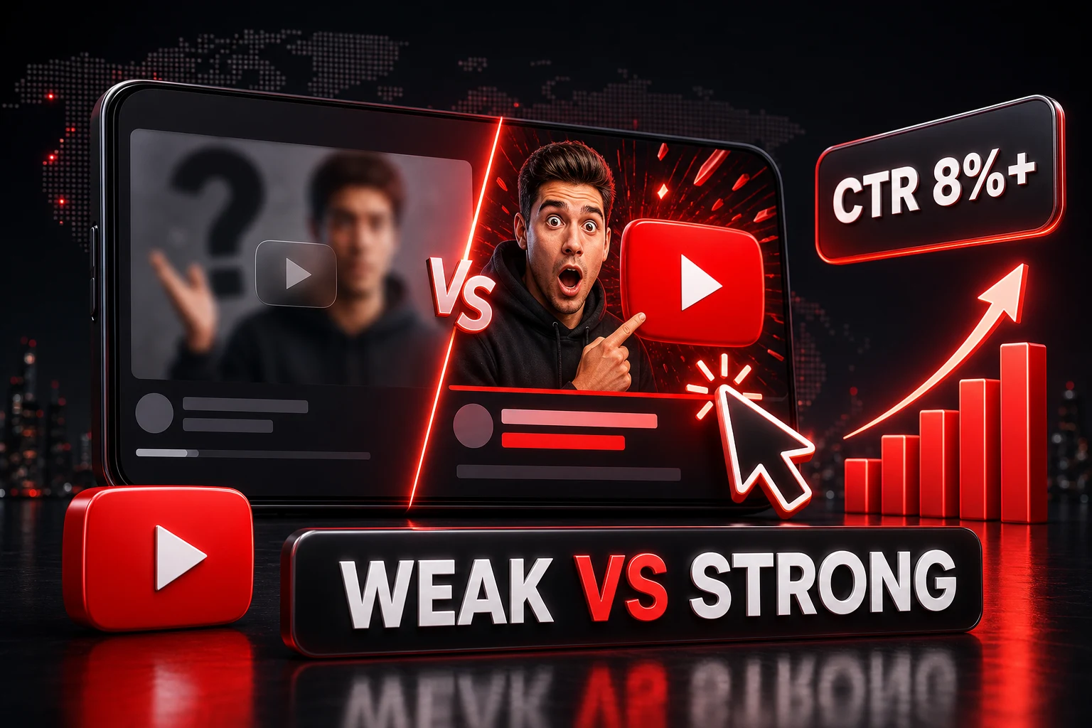 Comparison of weak and strong YouTube thumbnail and title combinations